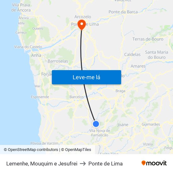 Lemenhe, Mouquim e Jesufrei to Ponte de Lima map