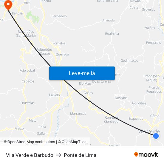 Vila Verde e Barbudo to Ponte de Lima map