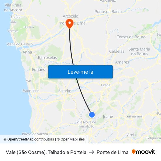 Vale (São Cosme), Telhado e Portela to Ponte de Lima map