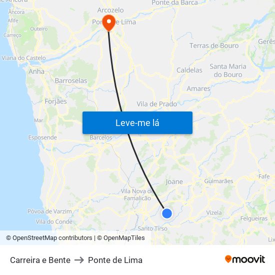 Carreira e Bente to Ponte de Lima map