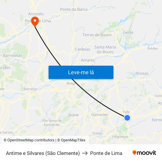 Antime e Silvares (São Clemente) to Ponte de Lima map