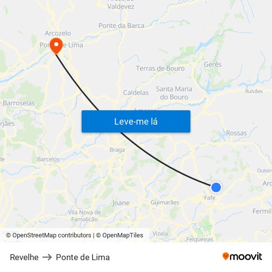 Revelhe to Ponte de Lima map