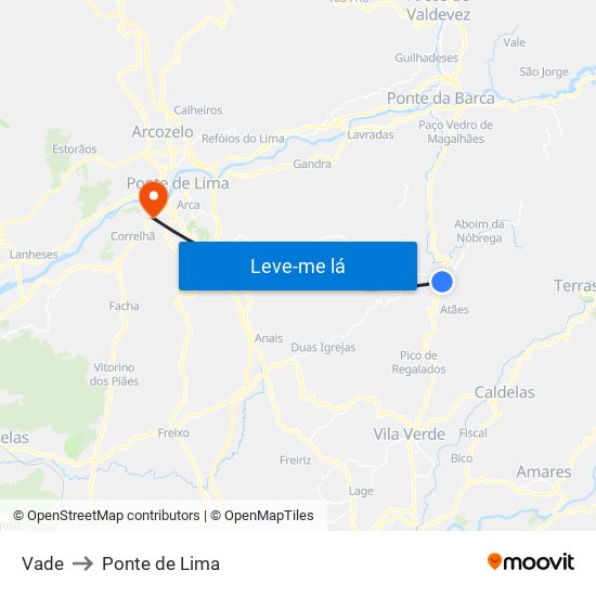 Vade to Ponte de Lima map