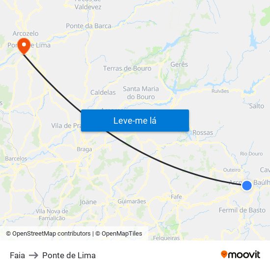 Faia to Ponte de Lima map