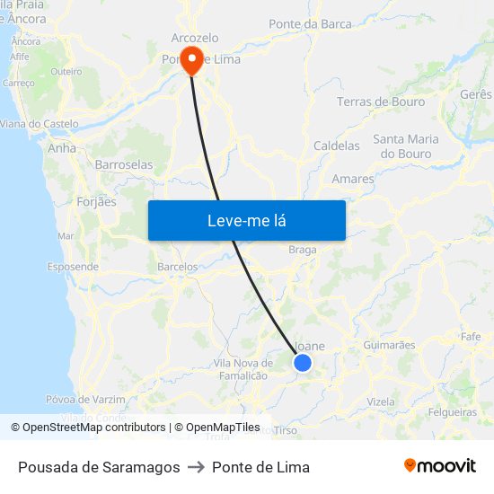 Pousada de Saramagos to Ponte de Lima map