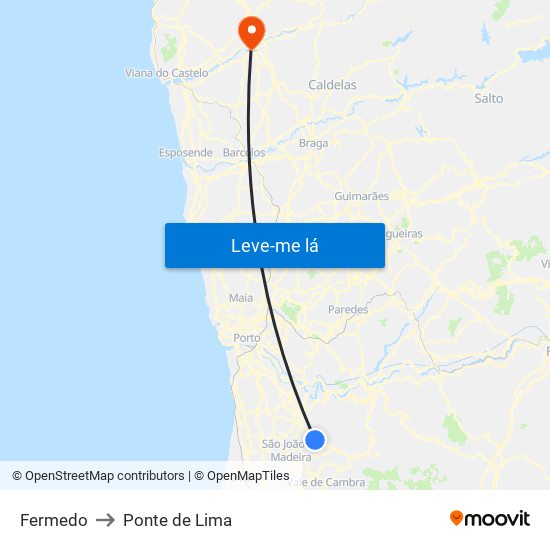 Fermedo to Ponte de Lima map