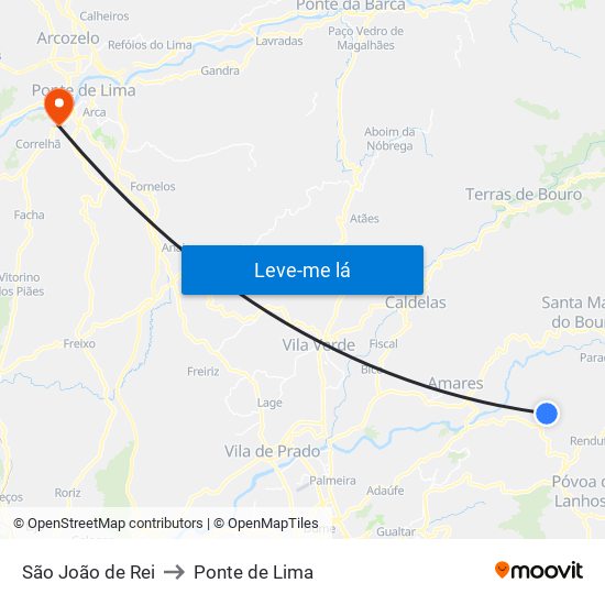 São João de Rei to Ponte de Lima map