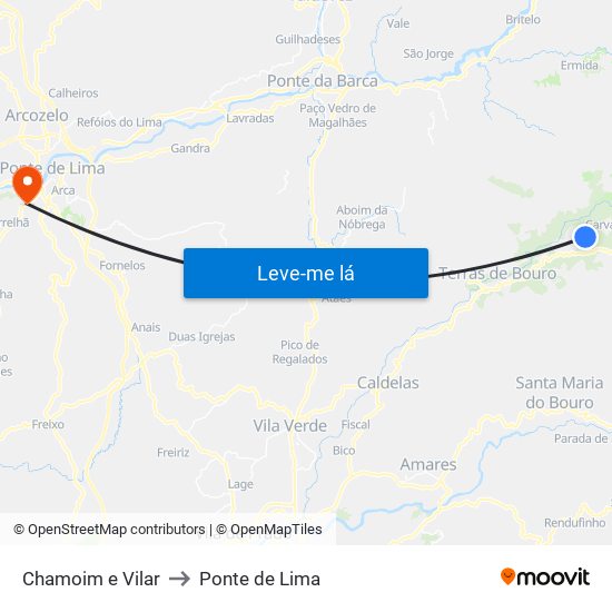 Chamoim e Vilar to Ponte de Lima map