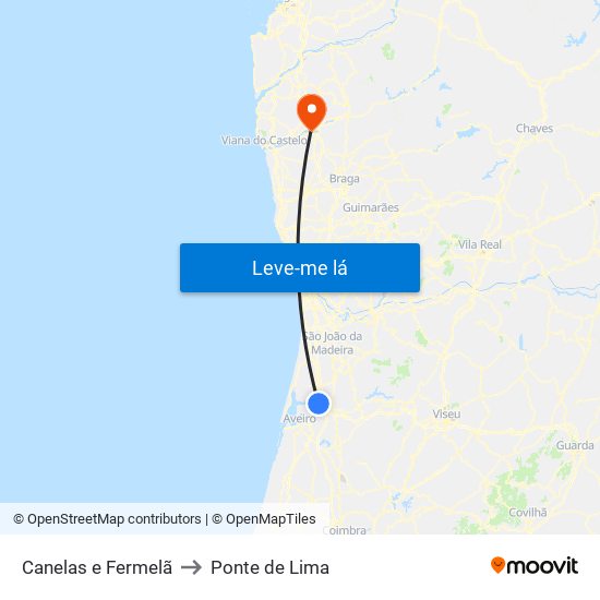 Canelas e Fermelã to Ponte de Lima map