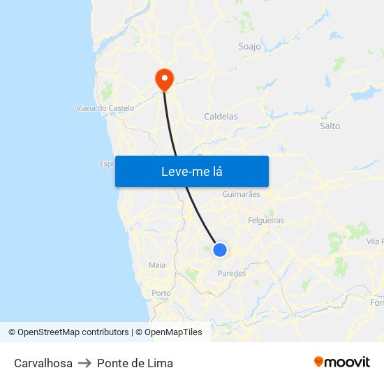 Carvalhosa to Ponte de Lima map
