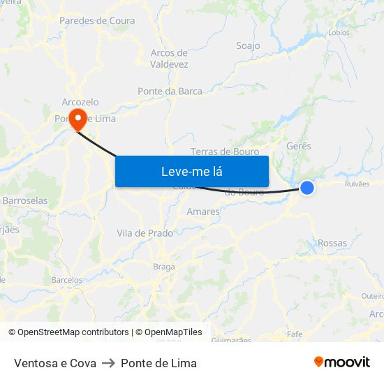Ventosa e Cova to Ponte de Lima map