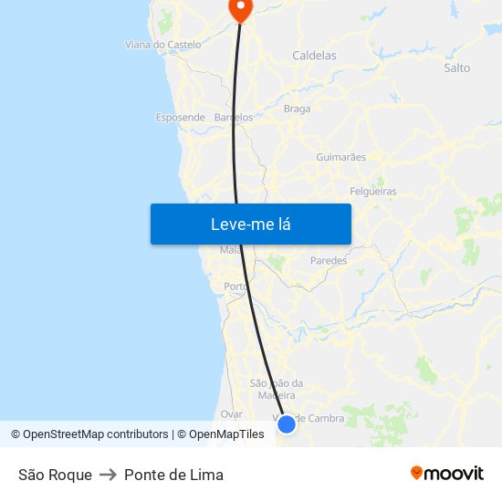 São Roque to Ponte de Lima map