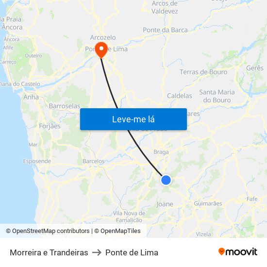 Morreira e Trandeiras to Ponte de Lima map