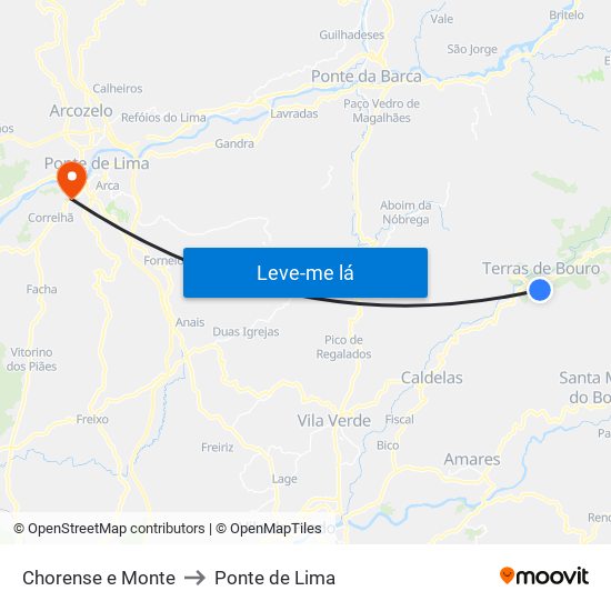 Chorense e Monte to Ponte de Lima map