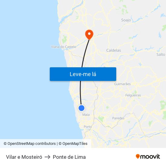 Vilar e Mosteiró to Ponte de Lima map