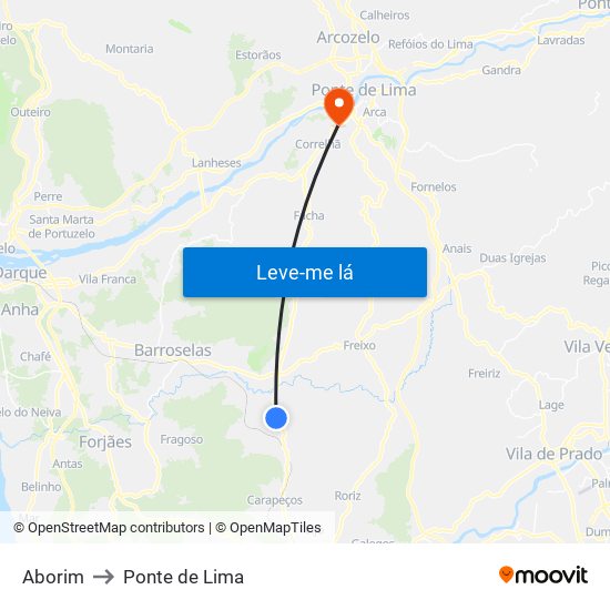 Aborim to Ponte de Lima map