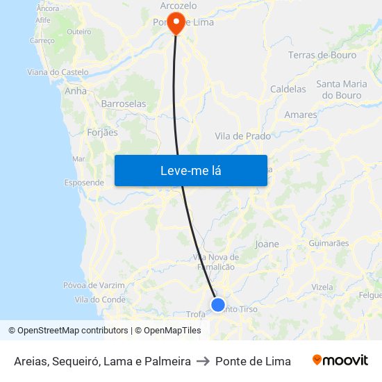 Areias, Sequeiró, Lama e Palmeira to Ponte de Lima map