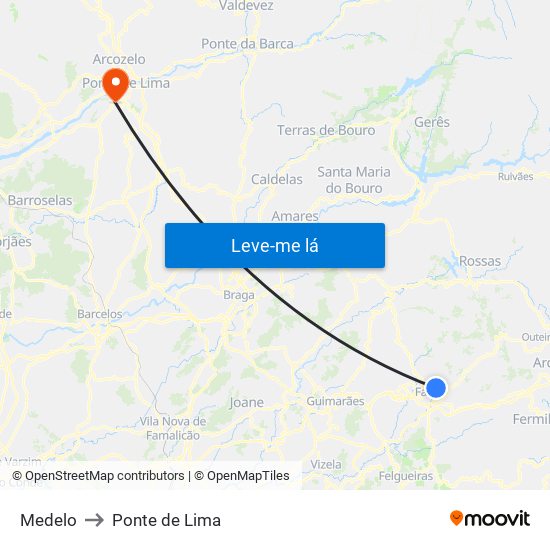 Medelo to Ponte de Lima map