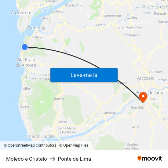 Moledo e Cristelo to Ponte de Lima map