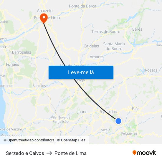 Serzedo e Calvos to Ponte de Lima map