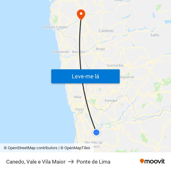 Canedo, Vale e Vila Maior to Ponte de Lima map