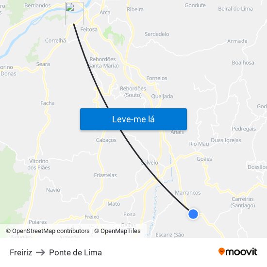 Freiriz to Ponte de Lima map