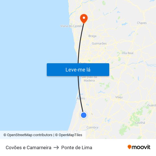 Covões e Camarneira to Ponte de Lima map