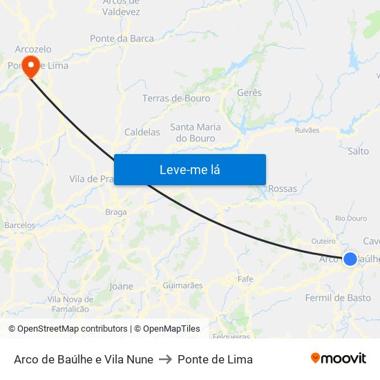 Arco de Baúlhe e Vila Nune to Ponte de Lima map