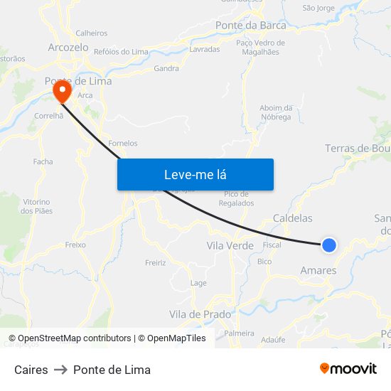 Caires to Ponte de Lima map