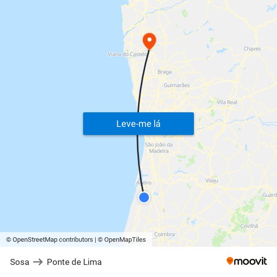 Sosa to Ponte de Lima map