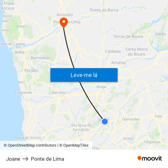 Joane to Ponte de Lima map