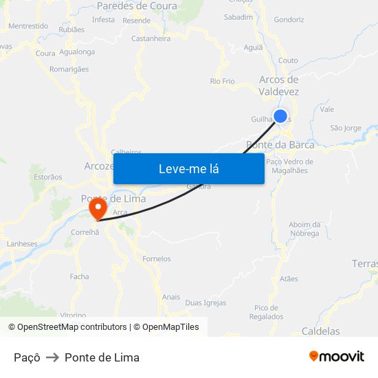 Paçô to Ponte de Lima map