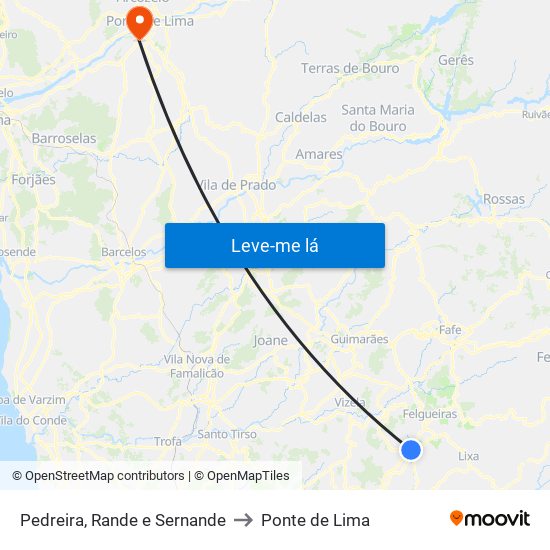 Pedreira, Rande e Sernande to Ponte de Lima map