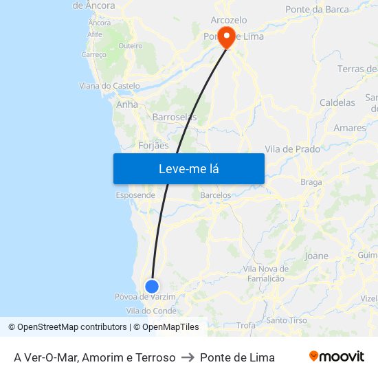A Ver-O-Mar, Amorim e Terroso to Ponte de Lima map