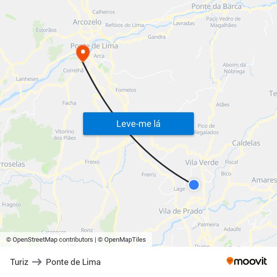 Turiz to Ponte de Lima map