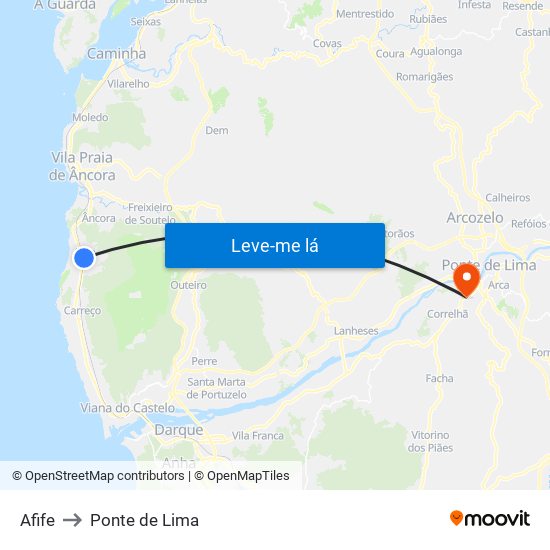Afife to Ponte de Lima map