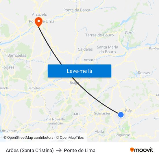 Arões (Santa Cristina) to Ponte de Lima map