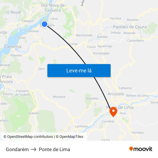 Gondarém to Ponte de Lima map