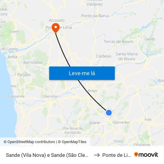 Sande (Vila Nova) e Sande (São Clemente) to Ponte de Lima map