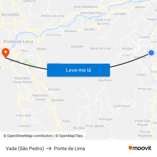 Vade (São Pedro) to Ponte de Lima map