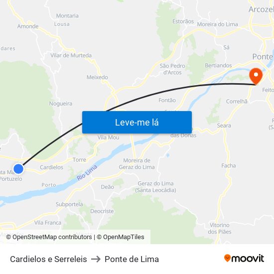 Cardielos e Serreleis to Ponte de Lima map