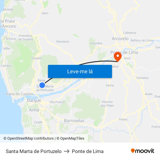 Santa Marta de Portuzelo to Ponte de Lima map