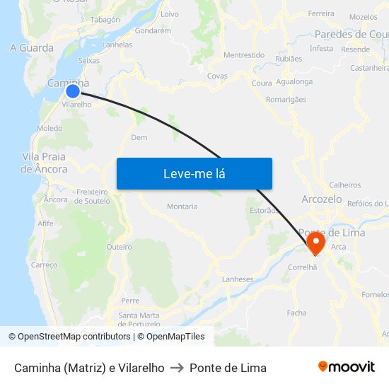 Caminha (Matriz) e Vilarelho to Ponte de Lima map
