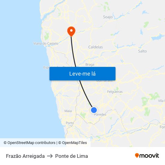 Frazão Arreigada to Ponte de Lima map