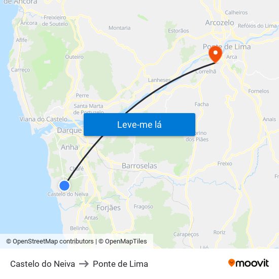 Castelo do Neiva to Ponte de Lima map
