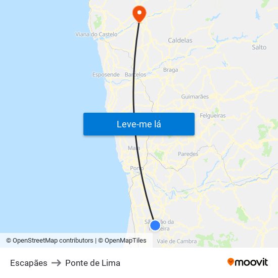 Escapães to Ponte de Lima map