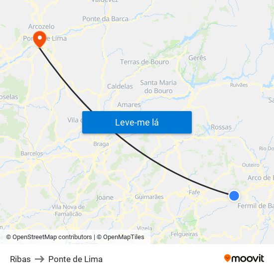 Ribas to Ponte de Lima map