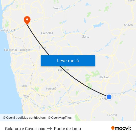 Galafura e Covelinhas to Ponte de Lima map