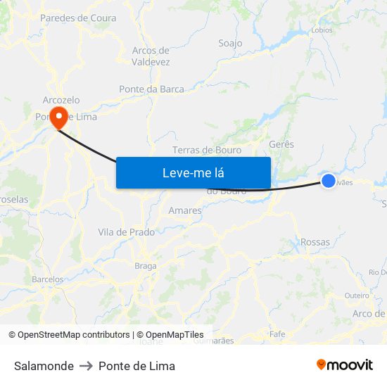 Salamonde to Ponte de Lima map