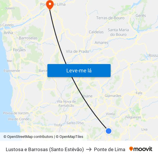 Lustosa e Barrosas (Santo Estêvão) to Ponte de Lima map